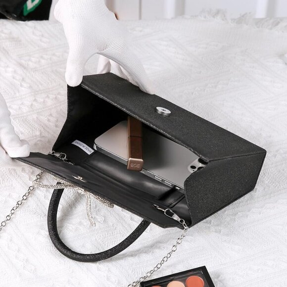 Elegant Rhinestone Evening Clutch - Versatile Black Tote & Crossbody Bag - Picture 6 of 7